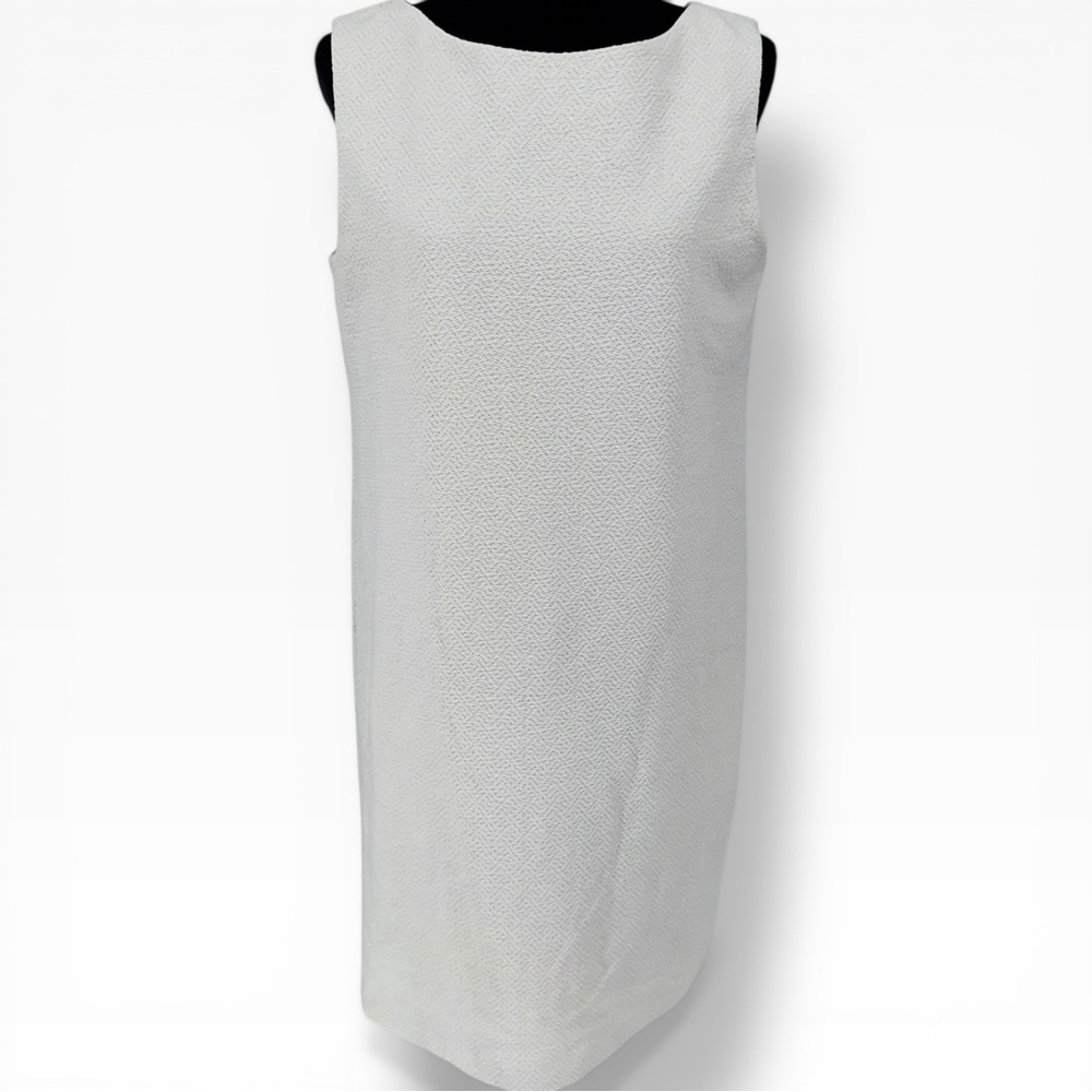 Eileen Fisher Bone Stretch Cotton Chevron Bateau Neck Knee Length Dress S/P NWT